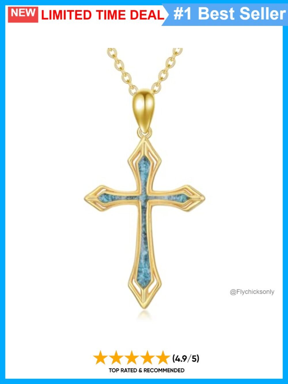 14K Gold Cross Necklace Turquoise Celtic Pendant Adjustable Rolo Chain